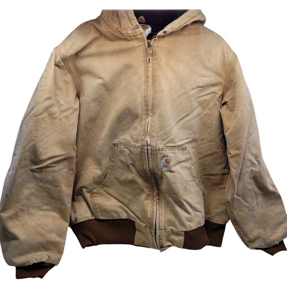 Carhartt 140 BRN Quilted Lined Zip Up Hooded Work Jacket Mens Sz Large‎ Lg Vtg